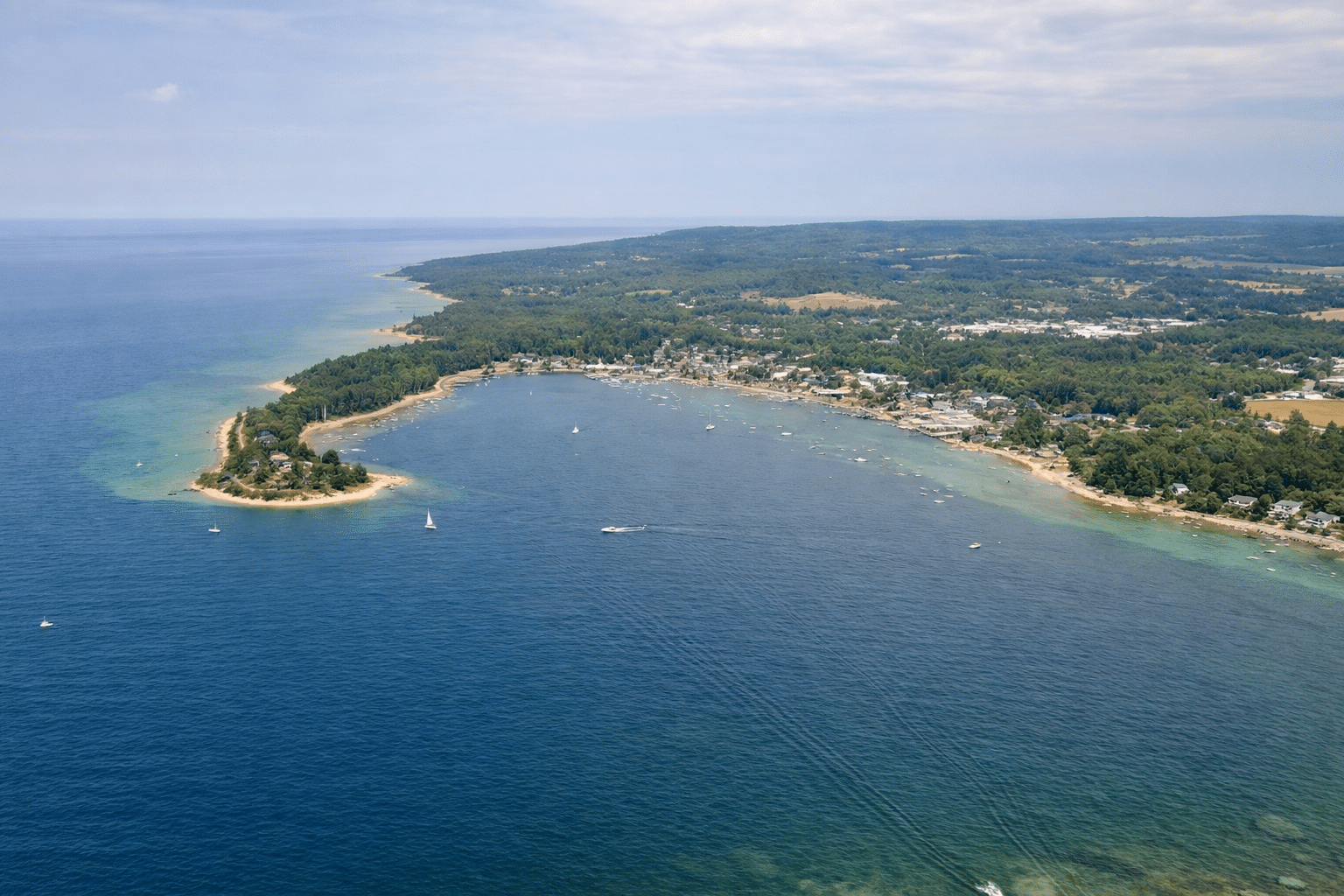 Harbor Springs Michigan waterfront and marina in summer