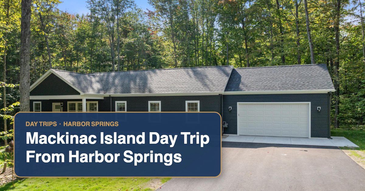 The wooded exterior of The Bird House near Harbor Springs, Michigan, home base for a Mackinac Island day trip